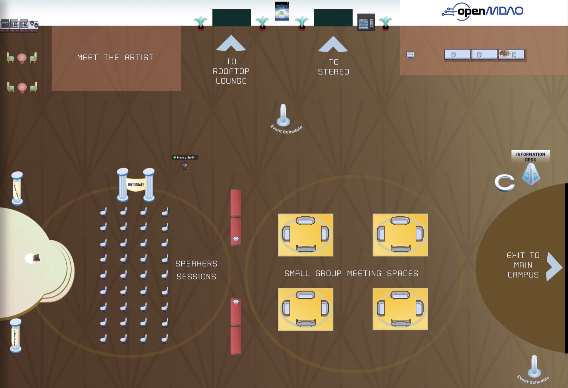 A screenshot of the imaginAviation Campus Meet and Greet room hosted on Gather.Town